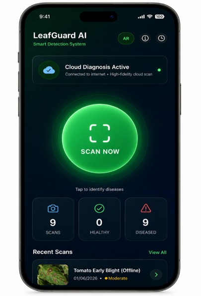 صورة مشروع LeafGuard AI: A Deep Learning System Based on ResNet50 and Large Language Models for Real-Time Plant Disease Detection and Bilingual Treatment Recommendation